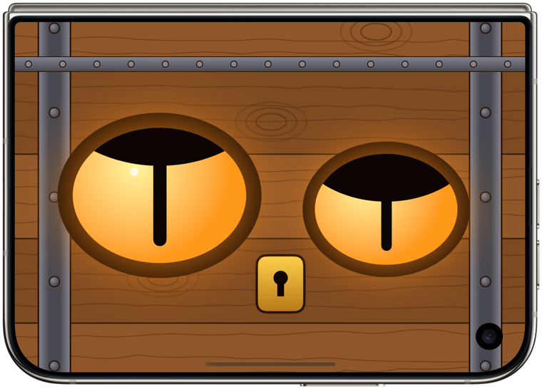 The Mimic monster's eyes on a closed iPhone Duo