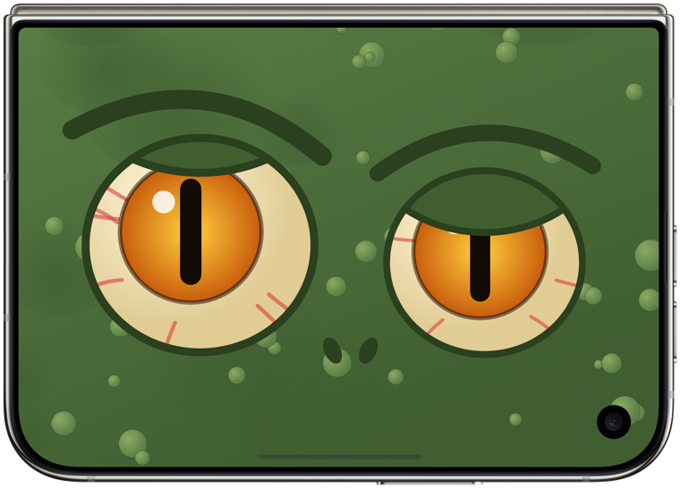 The Organic monster's eyes on a closed iPhone Duo