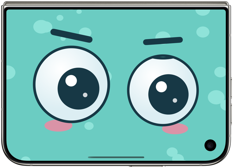 The Softie monster's eyes on a closed iPhone Duo